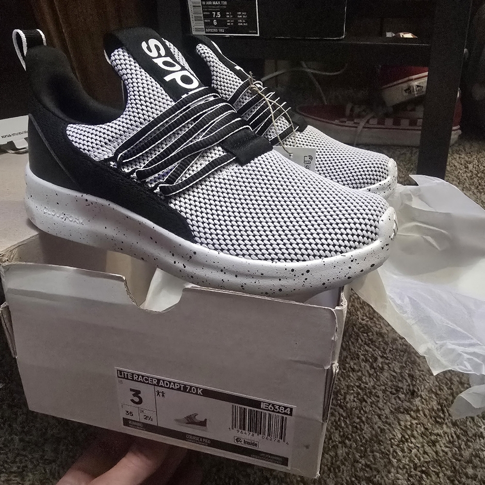 Adidas Lite Racer Adapt Black and White Mesh Sneakers